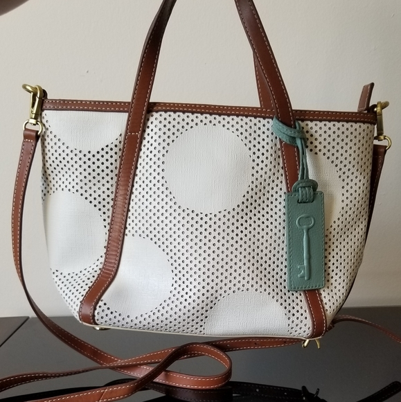 Fossil Ava Satchel, Dot - White and Brown - Picture 10 of 13